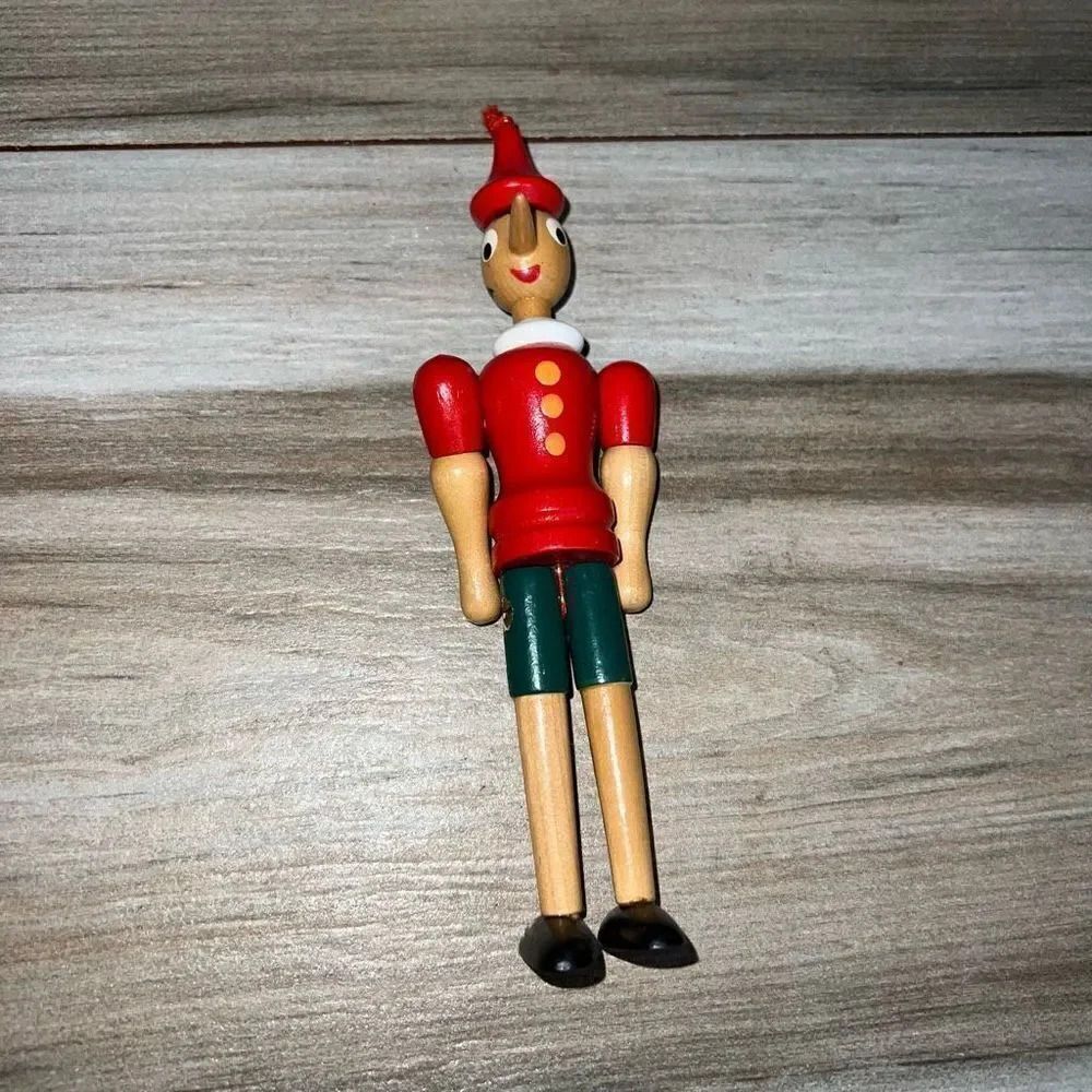 Vintage Pinocchio Wood Figure Jointed Arms And Legs Doll 6” Movable Head Whimsy